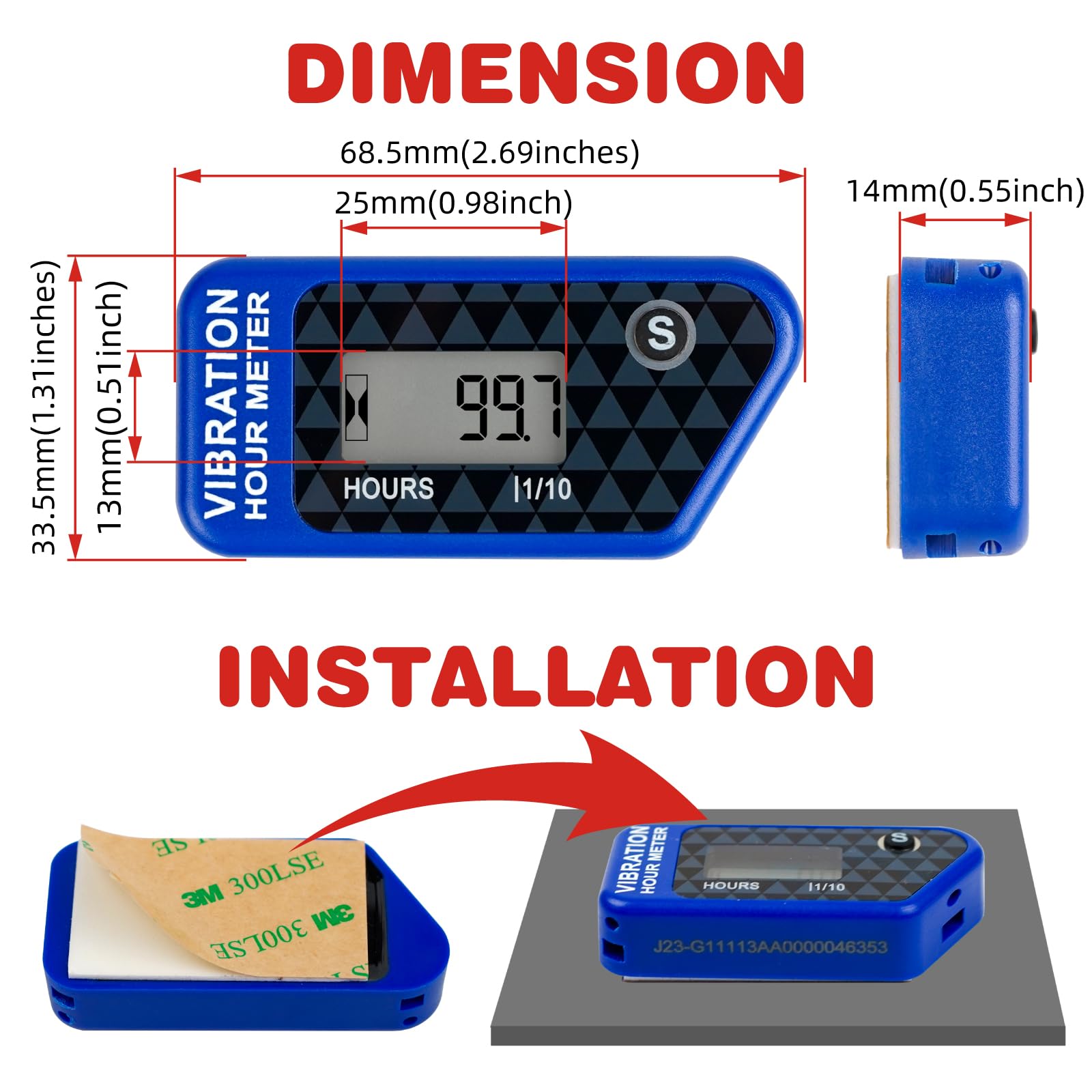 Sans Fil Vibration Compteur Horaire RéInitialisable Minuterie De Maintenance, De L'Utilisateur De L'Utilisateur pour Tondeuse à Gazon TronçOnneuse VéLo Tout-Terrain Moto Marine (bleu)