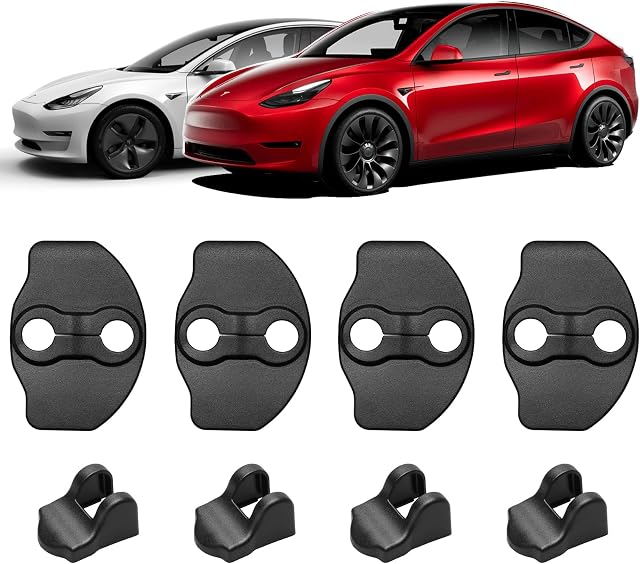 BASENOR Tesla Model 3 Model Y Door Lock Cover Protector Latches Cover Door Stopper Covers Set of 8 (black)