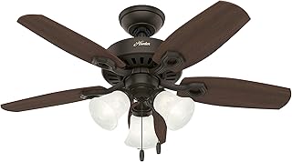 Hunter Builder, Indoor, Ceiling Fan, with LED Lights, 42 inch, New Bronze | Standard Mount, Pull Chain, 5 Blades, For Bedroom, Living Room, Includes Bulbs, 52107