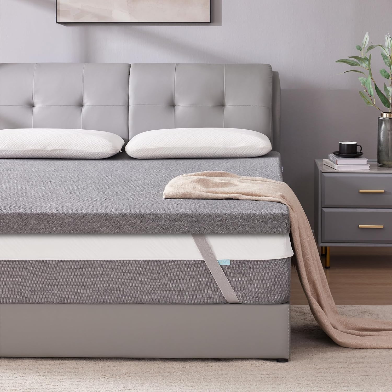 SINWEEK 2 Inch Gel Memory Foam Mattress Topper Full Size, Pad for Back Pain with Removable Soft Cover, CertiPUR-US Certified,Grey
