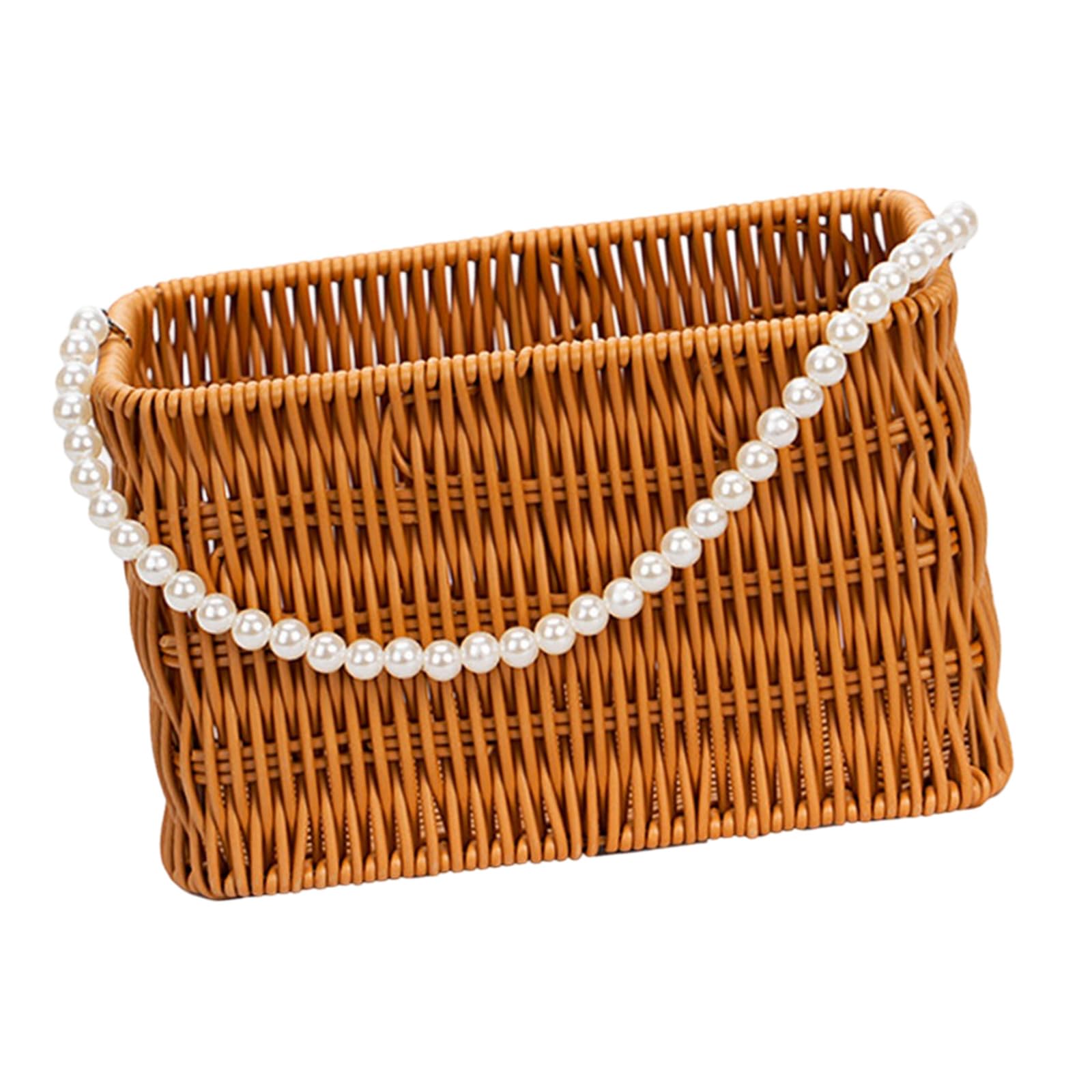 Pearls Decorated Handwoven Handbag Storage Basket for Home Organization and Shopping Permanent Household Planner
