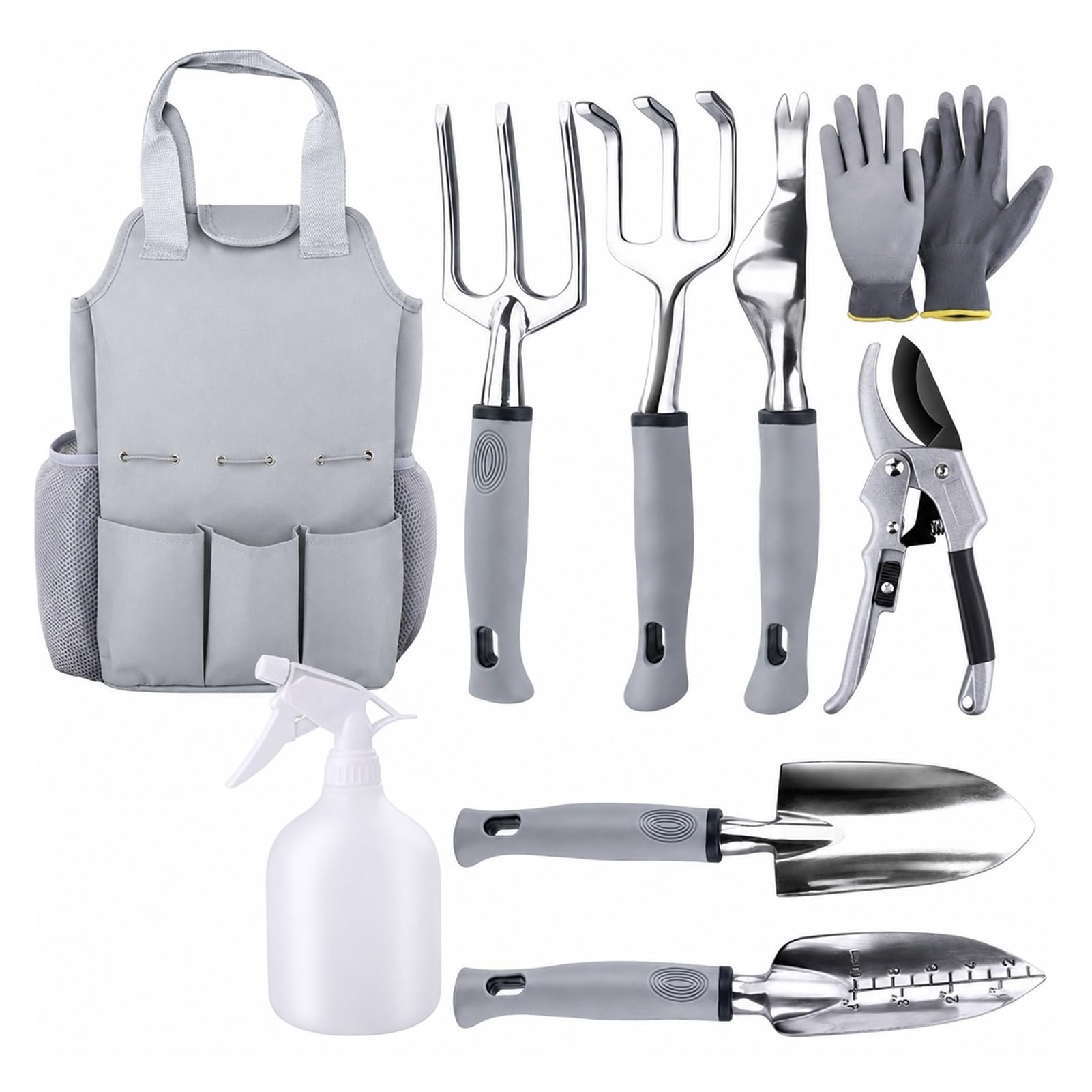 Gartenwerkzeug-Set, Garten-Handwerkzeug-Set aus Aluminiumlegierung mit Aufbewahrungstasche, for Gärtner und Outdoor-Enthusiasten(Gray)