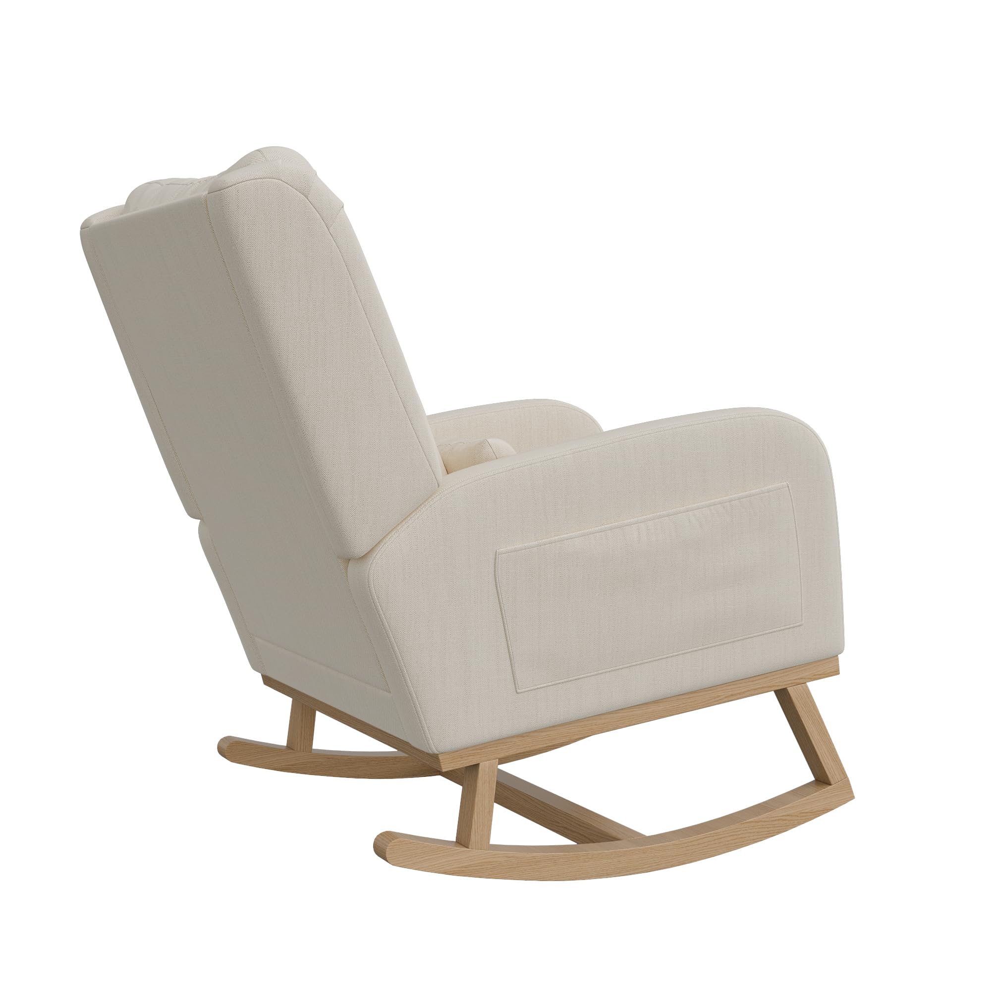Chaise à Bascule Fauteuil Bascule Scandinaves, Allaitement Fauteuil, Scandinave Chaise Loisir et Repos en Tissu avec Pieds en E' Bois Métal pour Salon, Chambre, Beige