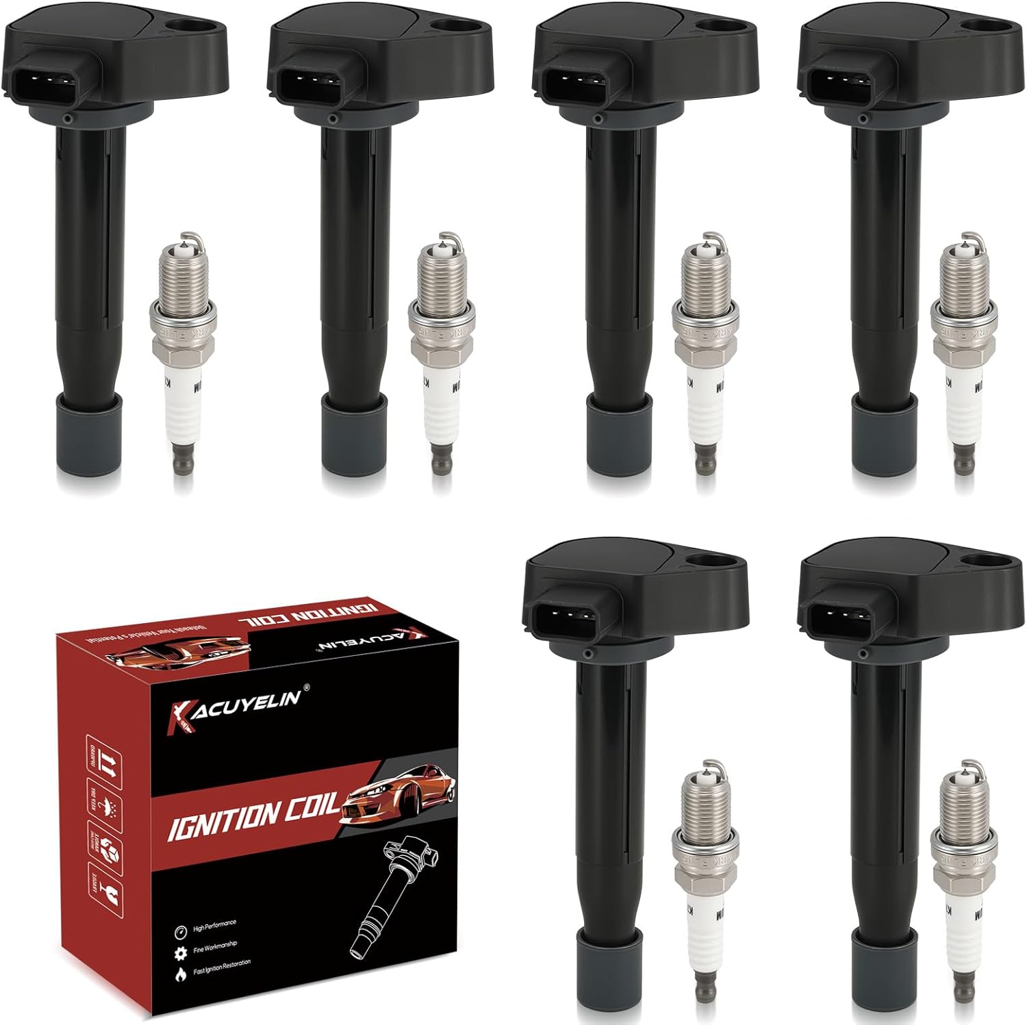 UF242 Ignition Coil Pack and Iridium Spark Plugs Set of 6 Compatible with Honda Accord 2000-2007 Odyssey 1999-2007 2008-2010 EX LX Pilot 2003-2008 Ridgeline 2006-2008 Acura MDX TL V6,Replace#,GN10168