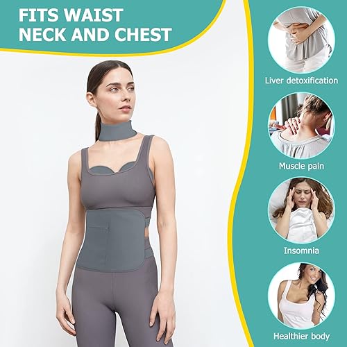 Miniatura 2 de Paquete de 4 aceite de ricino para pecho, cuello y abdomen, paquete de aceite de ricino reutilizable para abdomen con correa elástica ajustable,