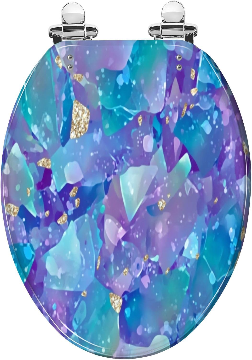Elongated Toilet Seat Purple Holograph foil texture Iridescent metal Holographic glitter Resin Toilet Seat Slow Quiet Close with Quick-Release Hinges Toilet Seat with Cover Easy to Clean Install