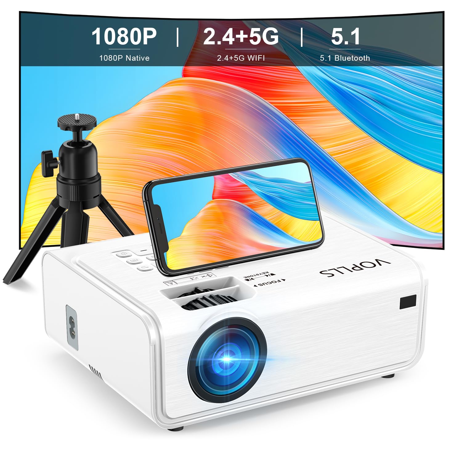 Smart Beamer【Netflix vorinstalliert & Dolby Audio】 VOPLLS Autofokus/Trapezkorrektur 40000 Lumen Beamer 4K Heimkino, WiFi6 Bluetooth Full HD 1080P Video Projektor/Outdoor für Handy/PC