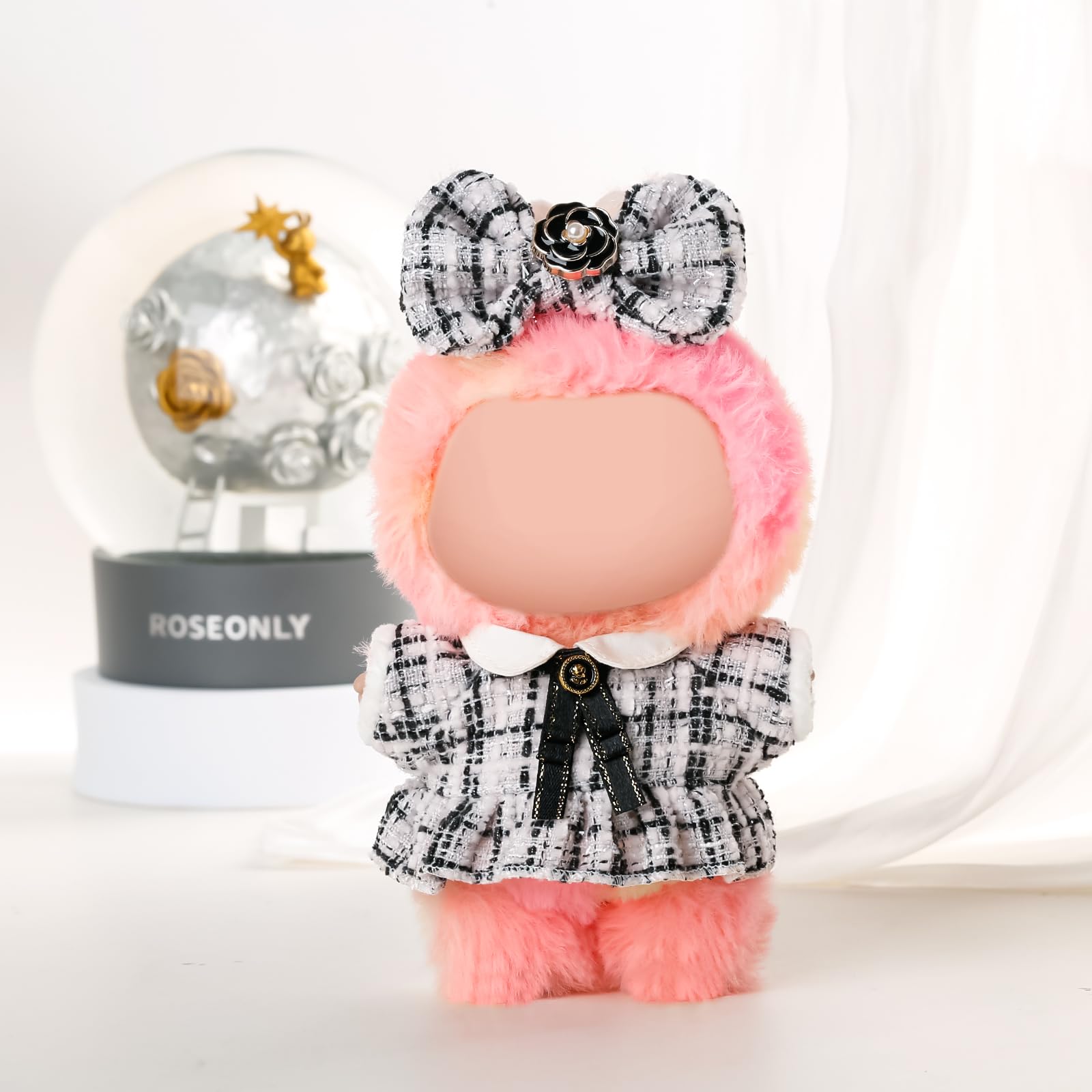 Chritice 3PCS Doll Clothes for Doll,Compatible with Labubu,Cute Vinyl Plush Toy Outfit Set Accessories for 17CM Dolls,1 Bow,Tie & Dress,No Dolls - Image 4