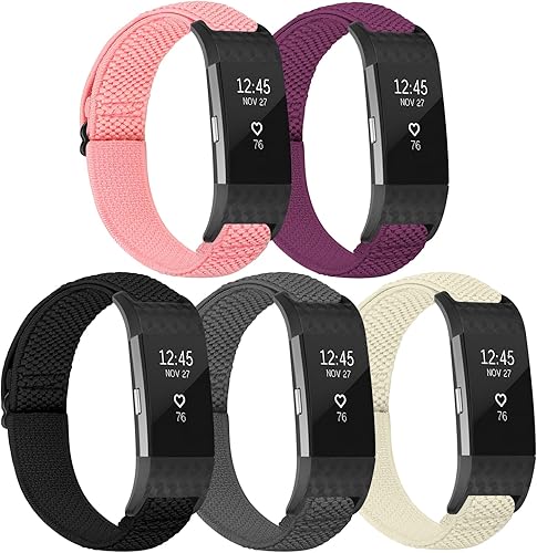 Bandas elásticas compatibles con Fitbit Charge 2, correa de repuesto ajustable elástica de nailon suave Solo Loop para Fitbit Charge 2, mujeres y