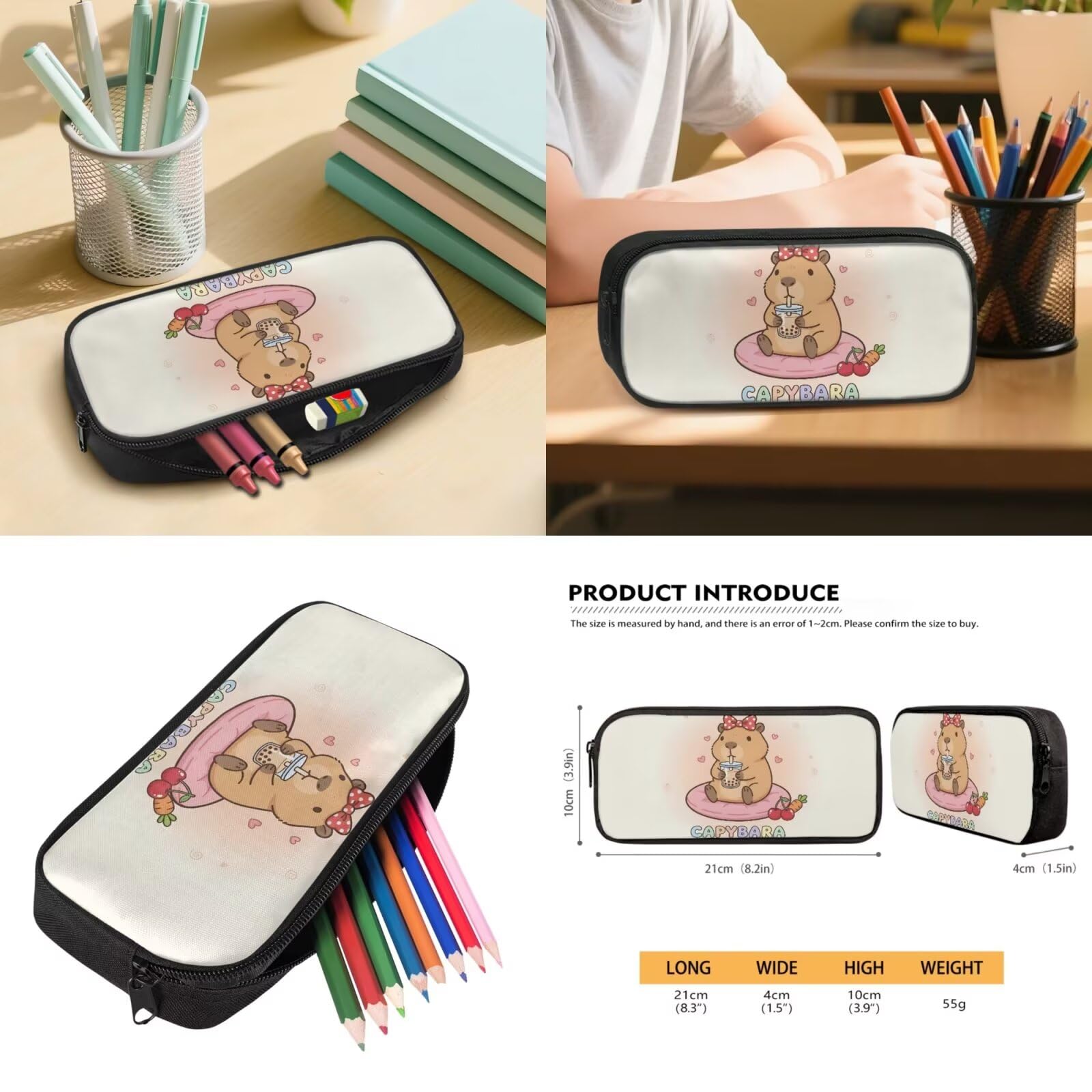 SEANATIVE Zestaw plecaków dla dzieci, 5 szt., kreskówkowa torba na książki z izolowaną torbą na lunch, Kawaii Capybara, Plecaki tornistry