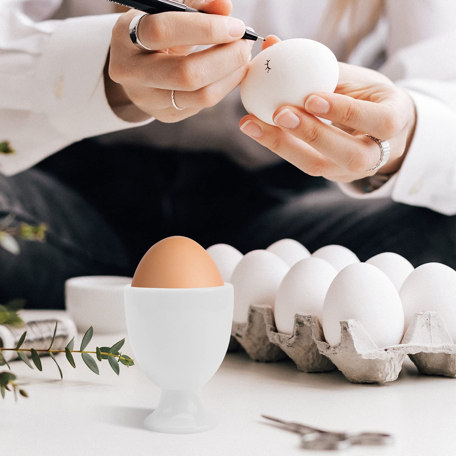 PRETYZOOM Coquetiers en Céramique Blanche, Lot de 6, pour Petit-déjeuner | Support Stable pour Œuf, Nettoyage Facile, Style Épuré pour Hôtel et Table