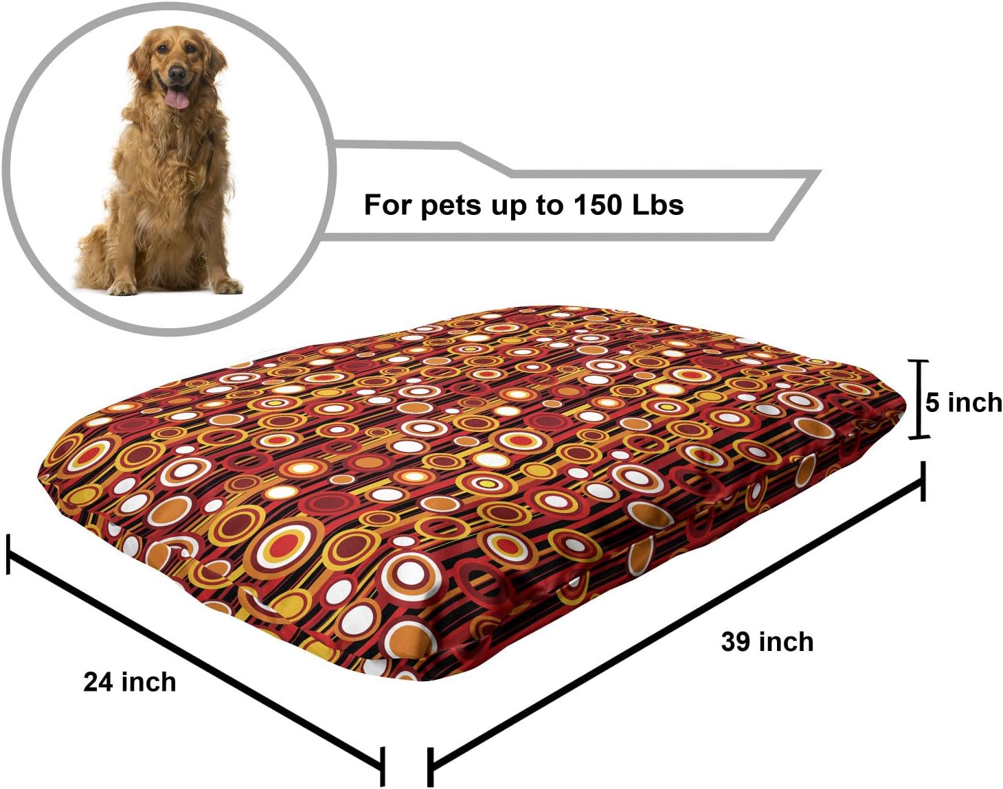 review Lunarable Abstract Pet Bed, Vertical Lines and Circle Pattern Stripes Nostalgia Contrast Warm Colors, Chew Resistant Pad for Dogs and Cats Cushion with Removable Cover, 24