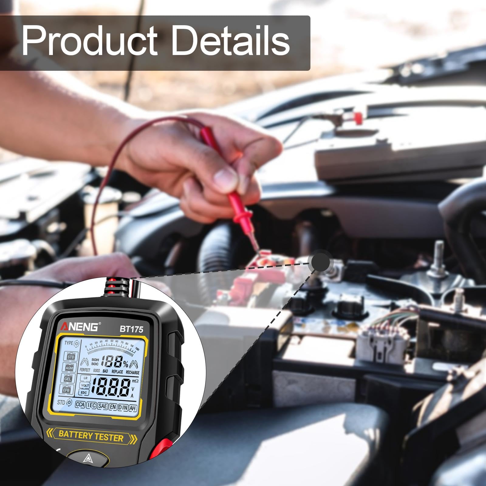 Tester per Batterie per Auto, Analizzatore Digitale per Batterie per Veicoli Marini, SUV, ATV