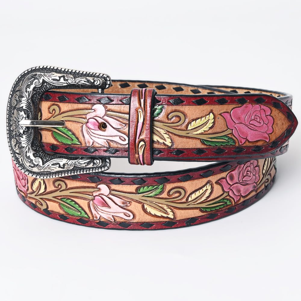 American Darling Beautifully Hand Tooled Tan Genuine American Leather Belt Men and Women Western Belt with Removable Buckle