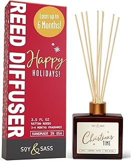 Christmas Diffuser, Christmas Reed Diffuser Decor - w/Apple, Cinnamon & Clove I Infused w/Essential Oils I 3.75 OZ Oil I Long-Lasting Scent Lasts 4-6 Month's I Made in The USA