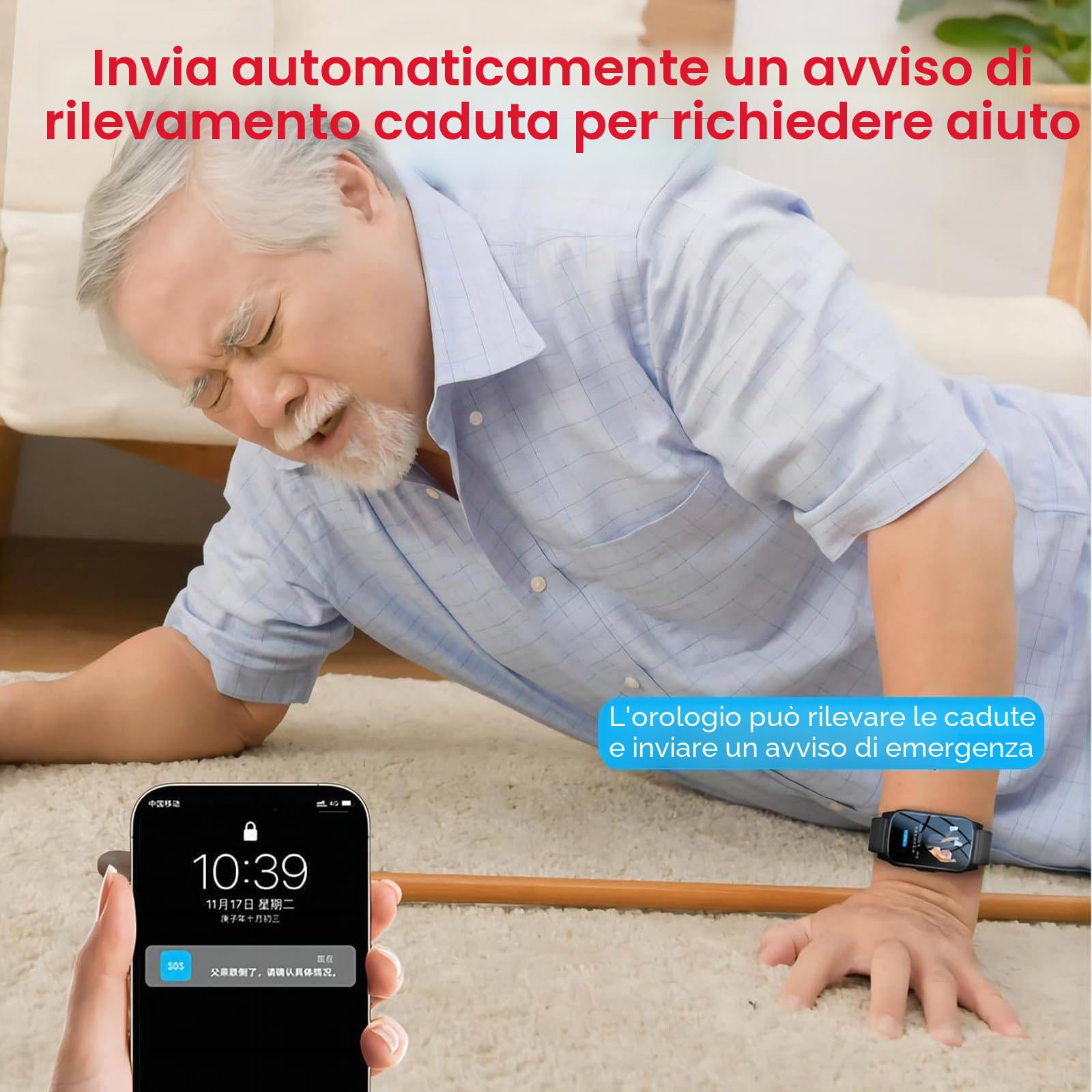 Smartwatch per Anziani con Demenza, Allarme di Caduta, Localizzatore GPS, Chiamata di Emergenza SOS, Videochiamata HD, Impermeabile Ip67. Black
