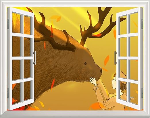 Amazon ウォールステッカー シール 漫画 美しい 手描き ファンタジー 風景 イラスト 女の子 クジラ 森 ドリームランド 99 部屋に おしゃれ 子供部屋用 100 80cm ウォールステッカー オンライン通販