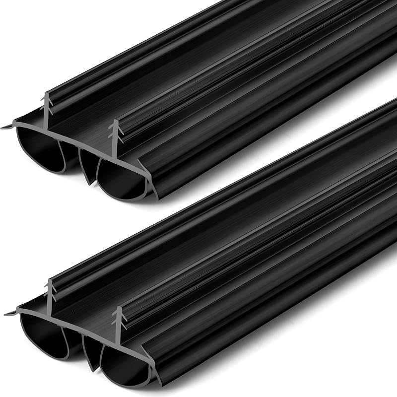 Pushglossy 2 Pcs 36" Kerf Door Sweep Double Bubble Kerf Black | 1-3/4" Wide Vinyl Seal, Weatherstrip for Energy Saving, Blocks Dust Insects Noise, Slide-in Install, Draft Stopper