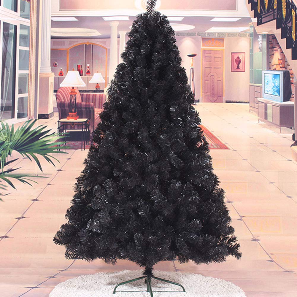 Albero di Natale Artificiale Nero Ignifugo in Abete Rosso con Cerniera per Decorazioni Natalizie con Supporto in Metallo, Facile da Montare,Black,180cm/5.9ft