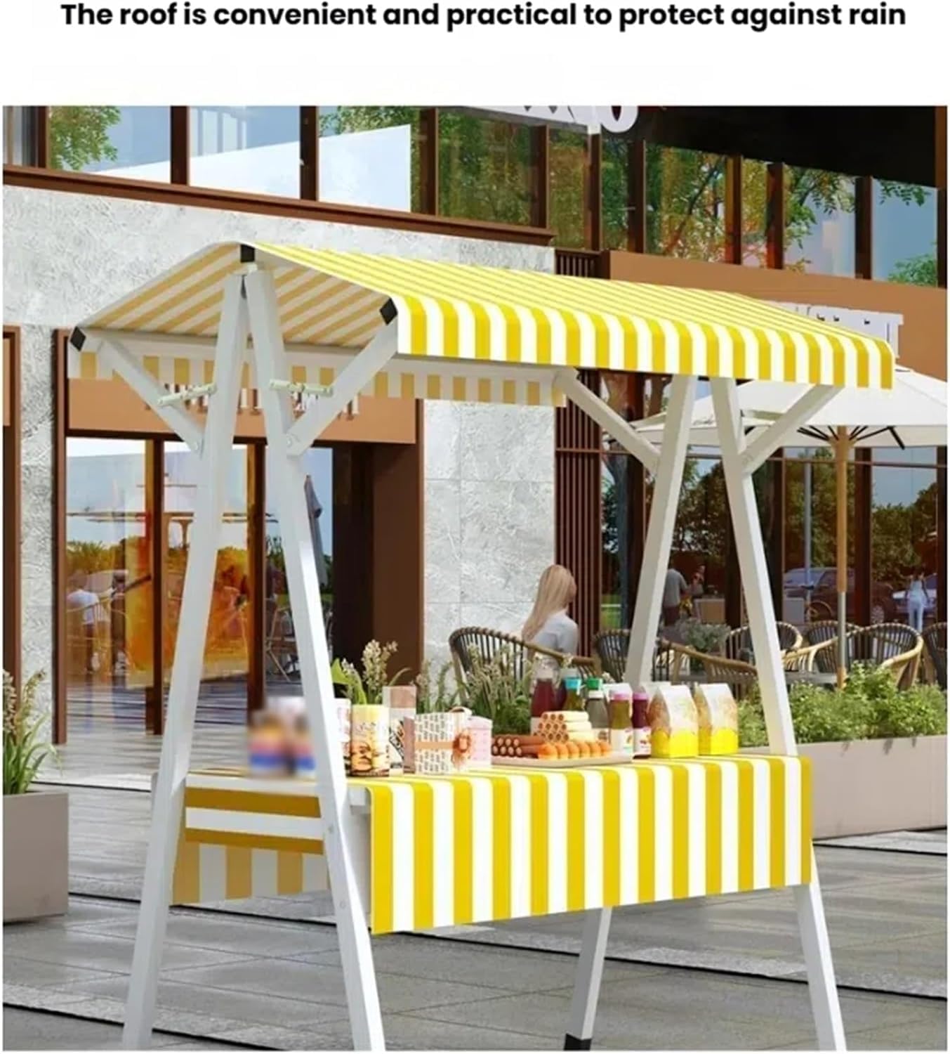 Carrelli per bancarelle del Mercato, carretto Mobile per Cibo da Strada con Ruote, espositore per bancarelle del Mercato all'aperto, Ripiani modulari, Pronto per Cibo da Strada (Giallo, 130x