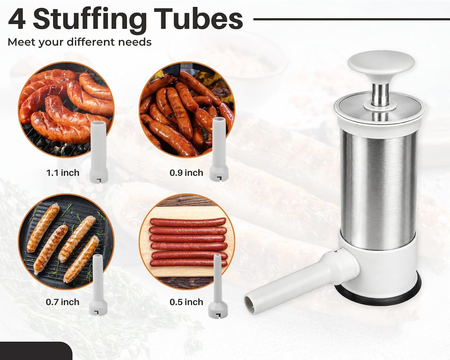 DS. DISTINCTIVE STYLE Sausage Stuffer Machine Vertical Sausage Maker 2.2 LBS Capacity Embutidora De Chorizos Manual Sausage Machine with 4 Stuffing Tubes for Homemade Chorizo