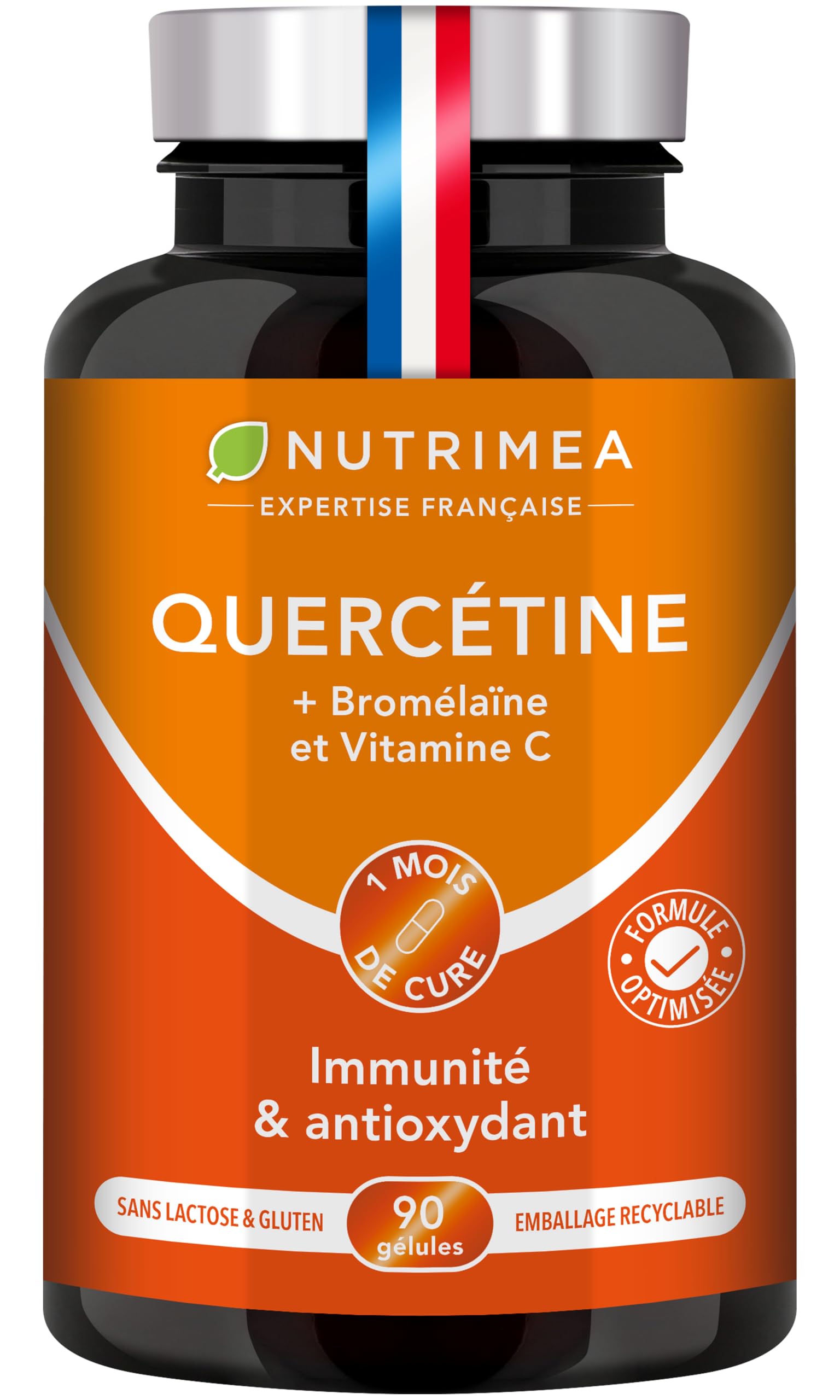 QUERCETINE - 600 mg - Vegan & Sans Excipient - Avec Bromelaine & Vitamine C Végétales - Puissant Antioxydant, Renforce l'Immunité - Nutrimea - 90 Gélules - Fabriqué en France