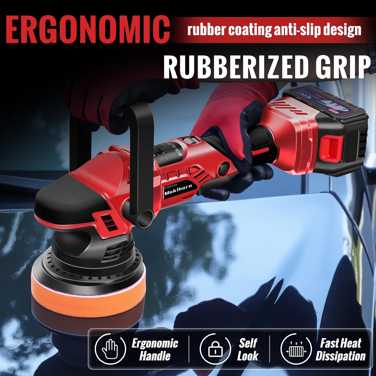 Cordless Buffer Polisher, 5 Inch Random Orbital Car Polisher, 6 Variable Speed 1000-5200 RPM, 21V 3.0Ah Batteries, 28Pcs Attachments, Polisher for Car Detailing, Boat Sanding, Scratch Removing