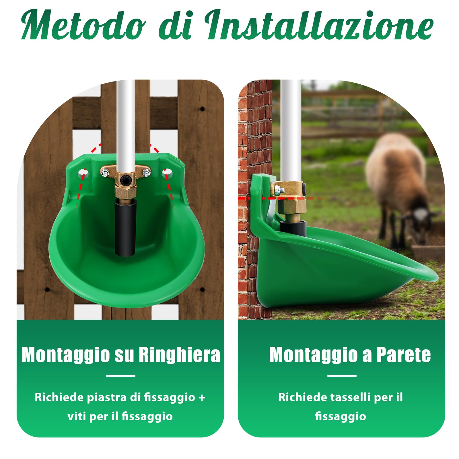 Piscina automatica per pecore, bevitori da bestiame con fori di scarico, approvvigionamento idrico automatico per cavalli, bovini, pecore, suini e cani, beve di salice, verde