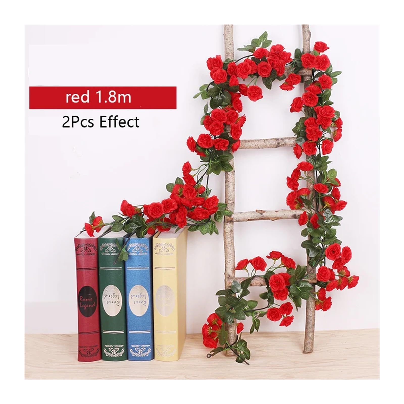 69 Köpfe Rosenranken, 1,8 m, Seidenblumengirlande, Dekoration for Zuhause, Garten, Hochzeit, Weihnachtsdekoration, Kranz(0079 red)