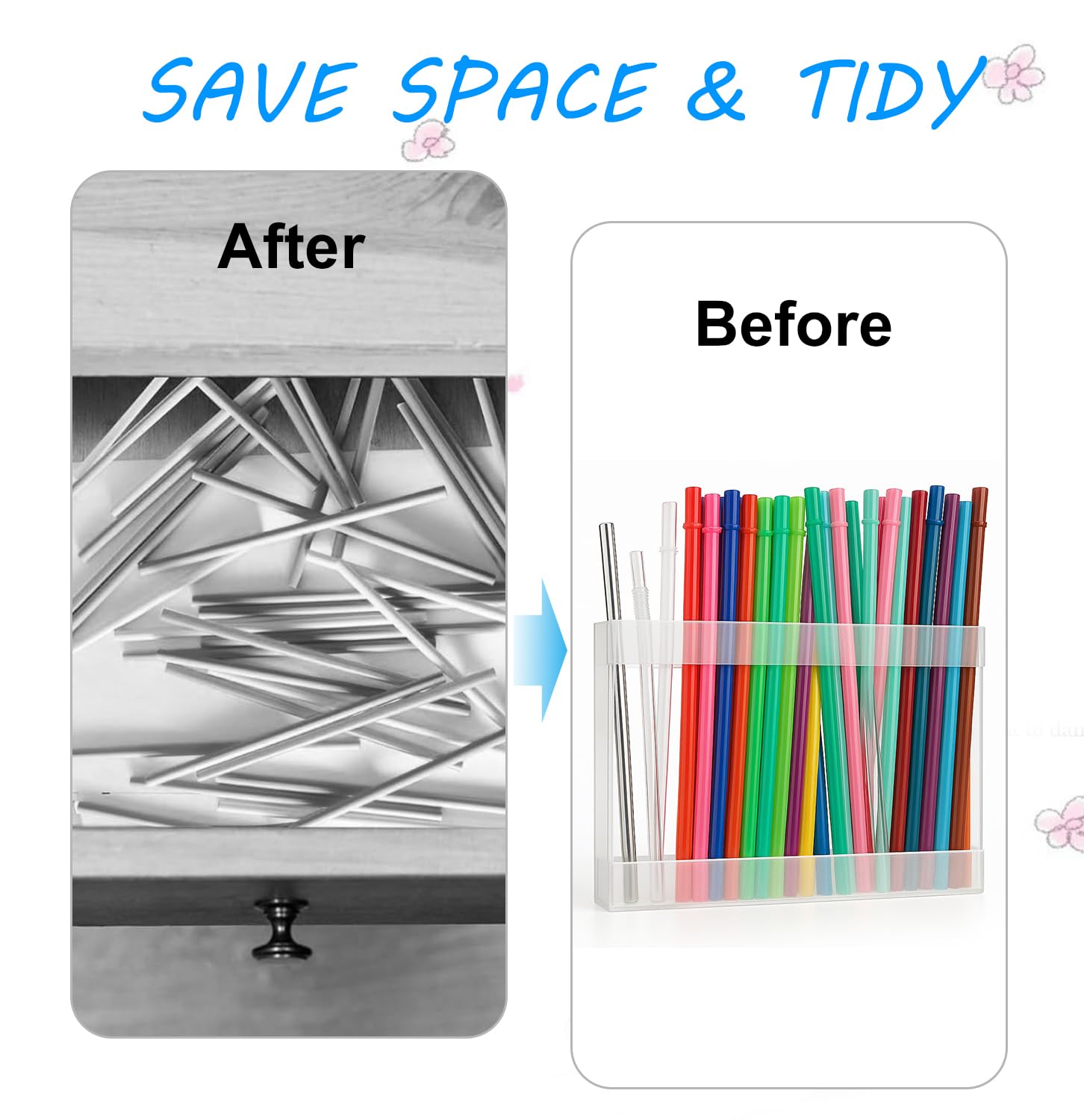 Clear Acrylic Straw Organizer & Dispenser For Cabinet Door - All-in-One Kit With Tape, Brush & Stickers