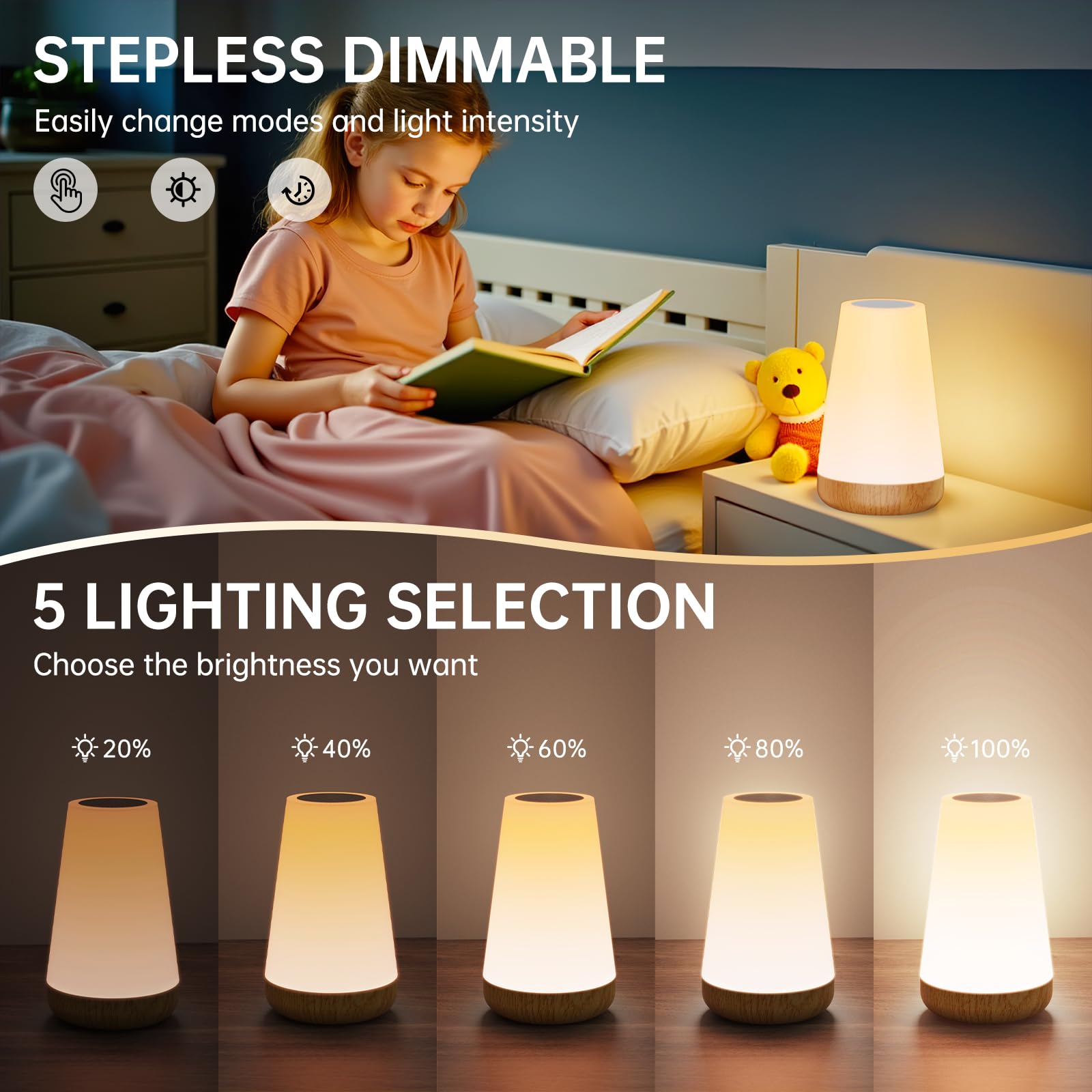 Touch Lampada da Comodino con Telecomando, LED Lampada da Tavolo Senza Fili con 13 Colori, Luce Notturna Bambini per Camera da Letto, Cameretta dei Bambini Soggiorno