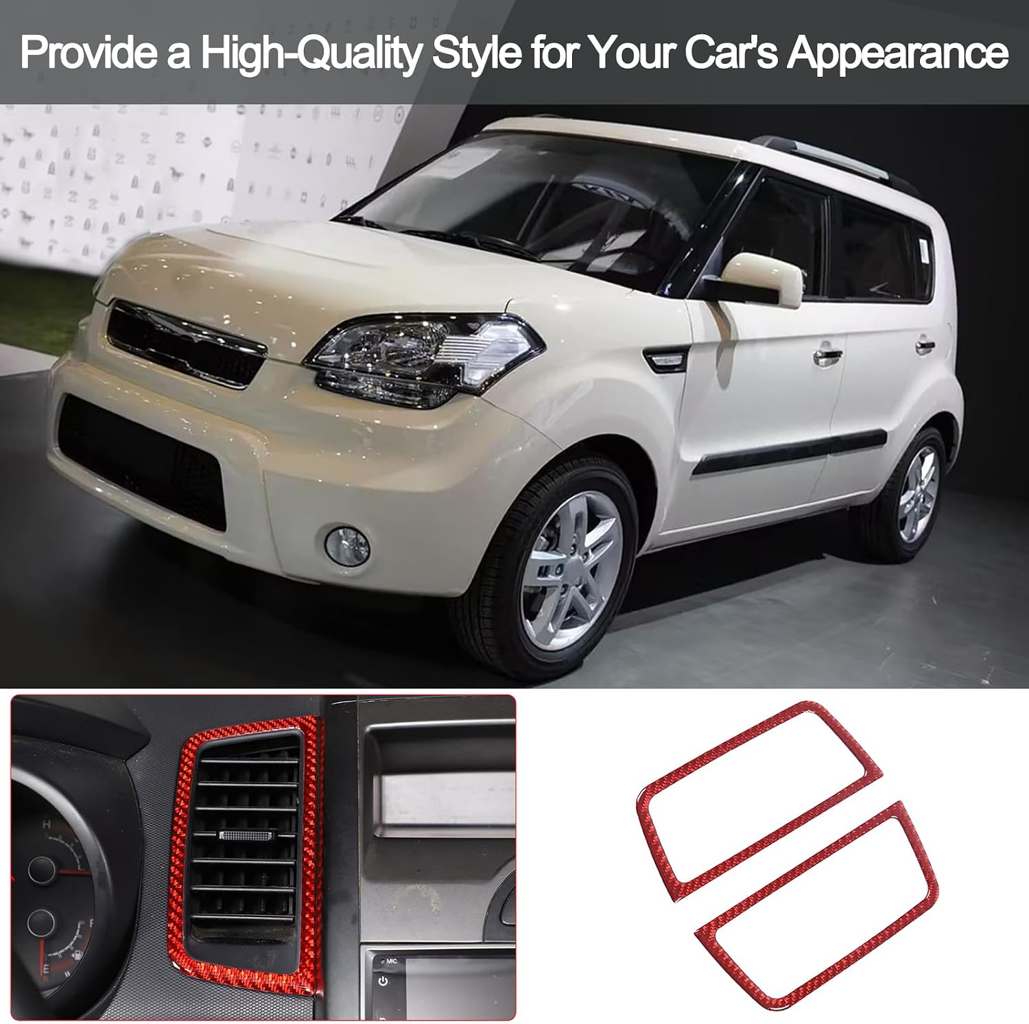 PIUGILH Car Center Console Air Vent Outlet Frame Panel Cover, Soft Carbon Fiber Air-Conditioner Vent Outlet Cover Trim for Kia Soul 2009 2010 2011 2012 2013 Accessories, 2Pcs (Red)