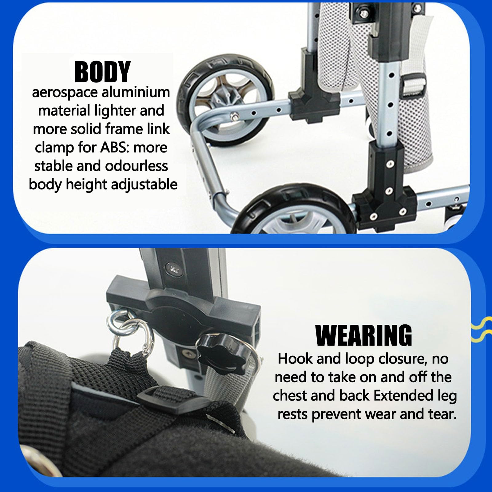 Silla de ruedas para perros discapacitados, arnés de soporte de 4 ruedas, ayuda de rehabilitación de patas delanteras, cochecito ajustable para perros grandes y medianos