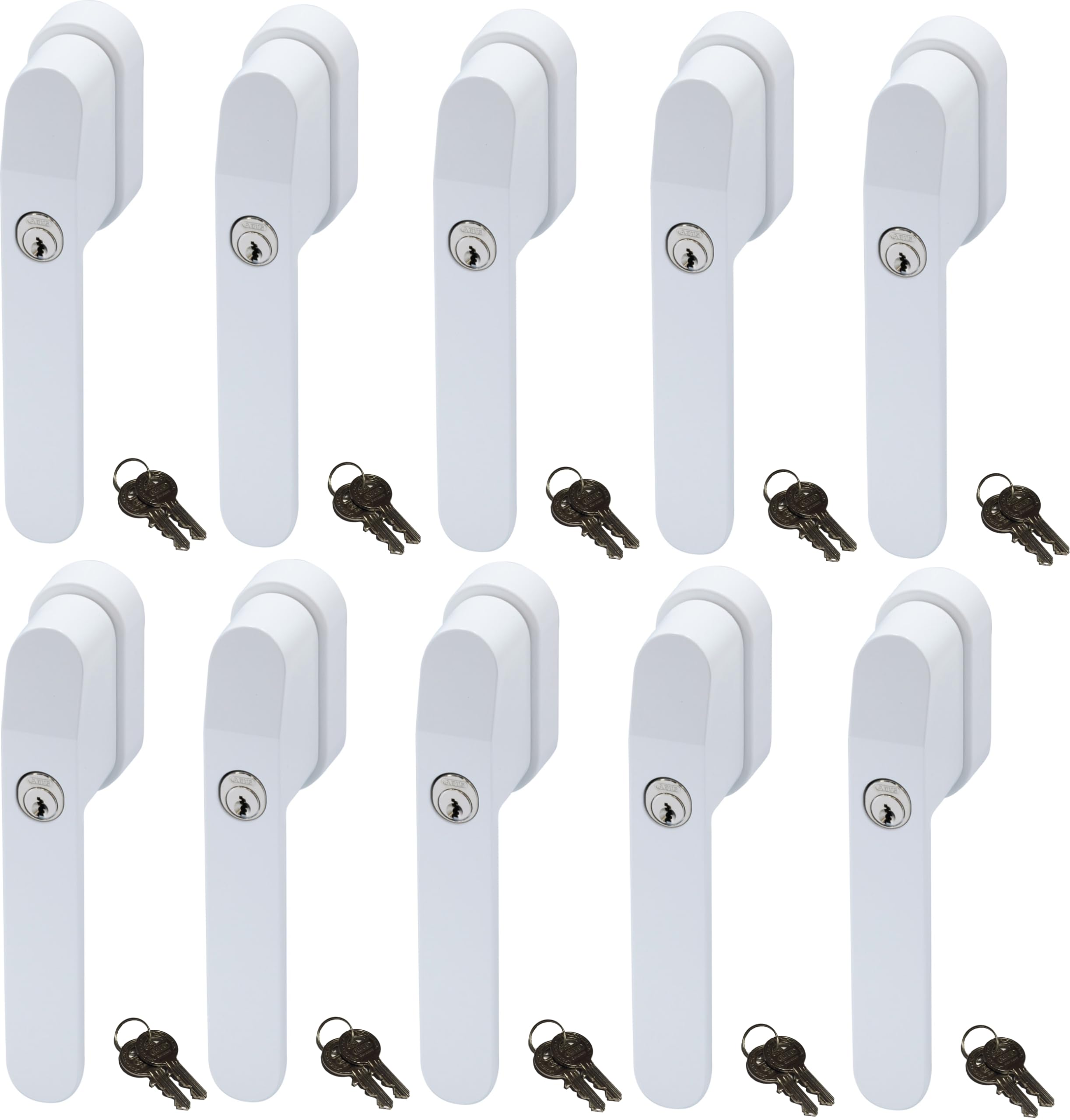 ABUS FG400W, abschließbarer Fenstergriff in weiß im Set 10 Stück, alle gleichschließend AL0145 mit zwanzig Schlüsseln