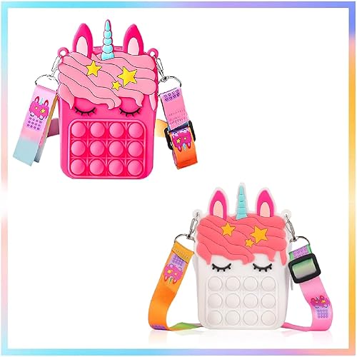 Miniatura 9 de Regalos para mujer, bolso de moda con burbujas para presionar, juguete para ansiedad de unicornio rosa, monedero de mujer, bolsa de silicona con