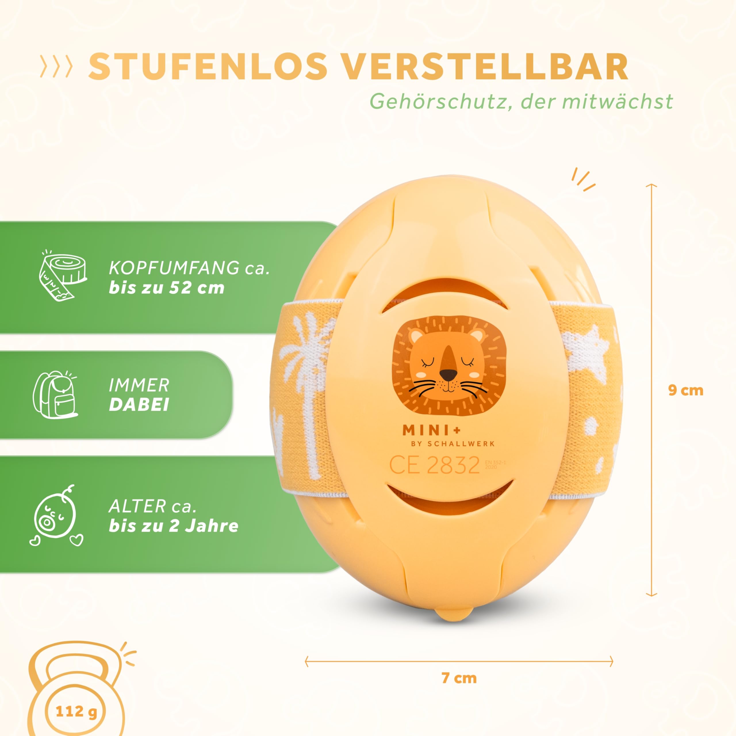 Schallwerk ® Mini+ (Lion Honey) - Ohrenschützer für Kleinkinder - Hochwertige Lärmschutz Kopfhörer Kinder - Gehörschutz Kinder, Gehörschutz Baby, Ohrenschützer Baby Kopfhörer Lärmschutz