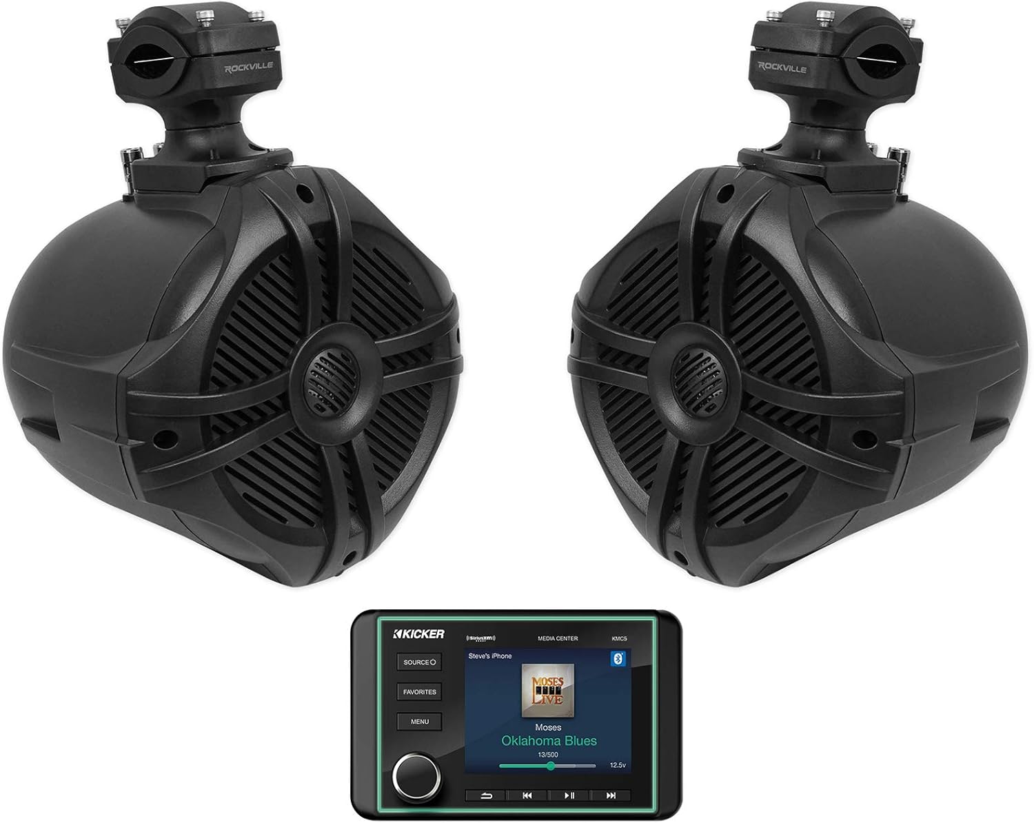 Kicker Kmc5 Marine Digital Media Receiver W/Bluetooth+6.5" Black Tower Speakers