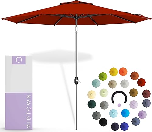 Midtown Umbrellas Paraguas para exteriores de 9 pies, tela de poliéster negro ébano, paraguas para patio al aire libre, marco de aluminio de