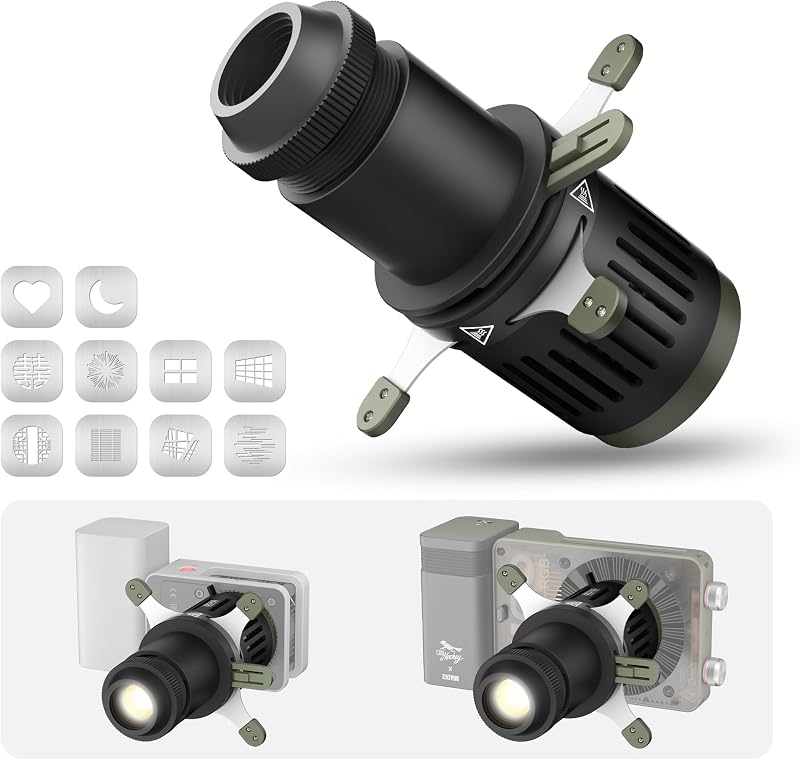 Mini Spotlight (ZY Mount) Conical Optical Snoot kit | Photography Studio Video Lighting Projector Accessory with 10 Gobos Free Cutting Shapes Suitable for X100 Series CX100 370g