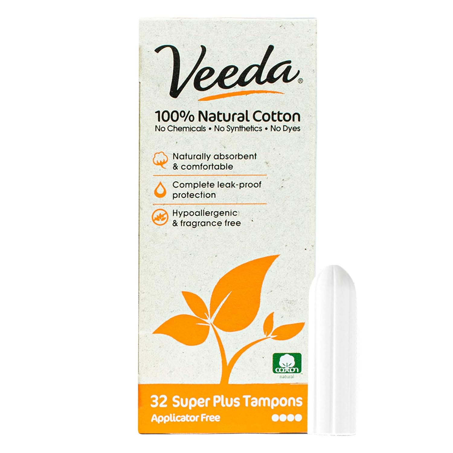 Buy Veeda 100 Natural Cotton Applicator Free Tampons Super Absorbent