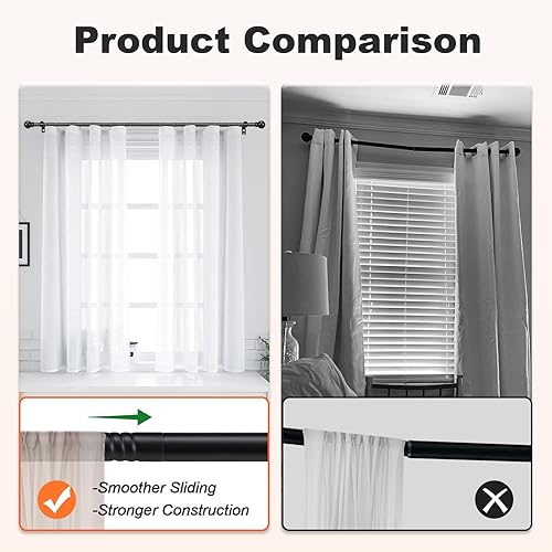Miniatura 4 de Barras de cortina negras para ventanas de 31 a 92 pulgadas, barra de cortina decorativa ajustable por empalme, barra de cortina pequeña de 58