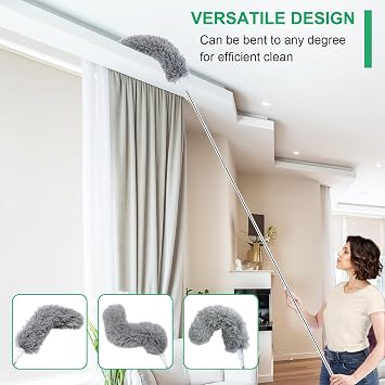 100 Extra-Long Microfiber Feather Duster, Extendable Pole Dusters, Telescoping Cobweb Duster for Cleaning, Bendable and Washable Microfiber Head, Cleaner for High Ceiling, Fan, Furniture