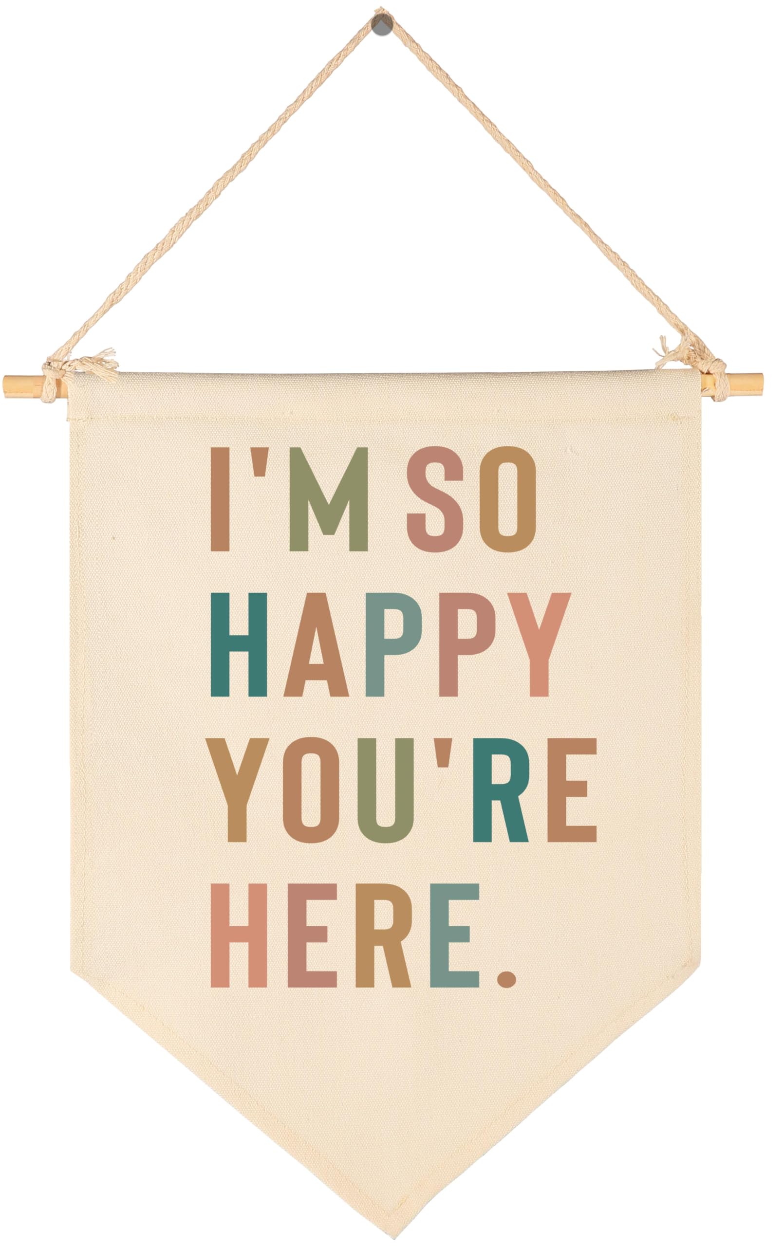 Classroom Wall Banner Decor-Teacher Gift-Welcome Banner-Inspirational Back to School Wall Flag-I'm So Happy You're Here-Positive Teacher Office Quote-Hanging Canvas Pennant Sign for Classroom Office