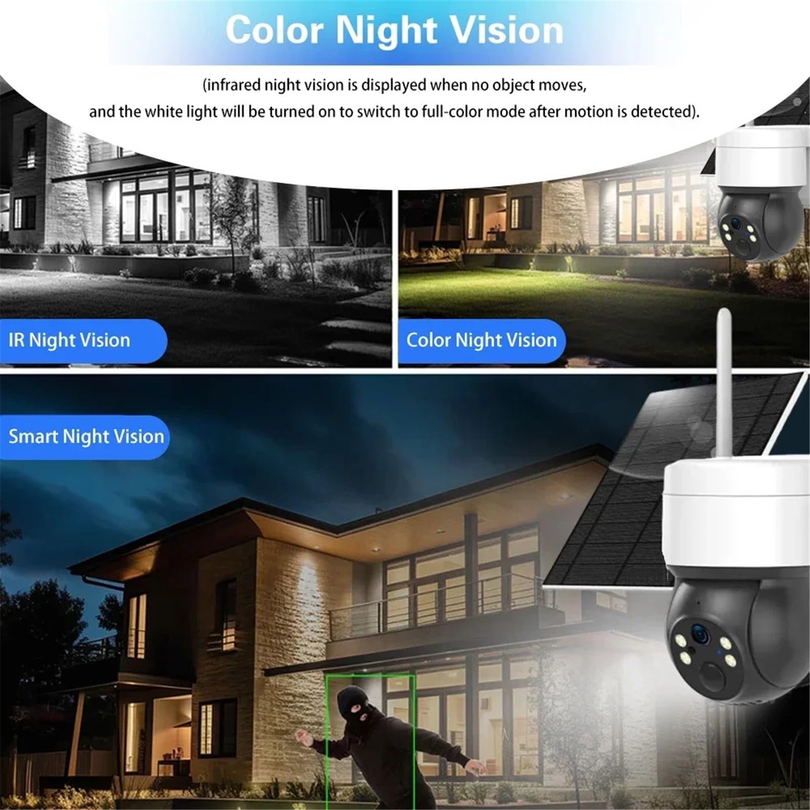 5MP WiFi Bateria Solarna automatyczna detekcja ruchu PIR Nadzór Bezpieczeństwo Zewnętrzna kolorowa kamera IP PTZ z noktowizorem(5MP Solar 64G Card)