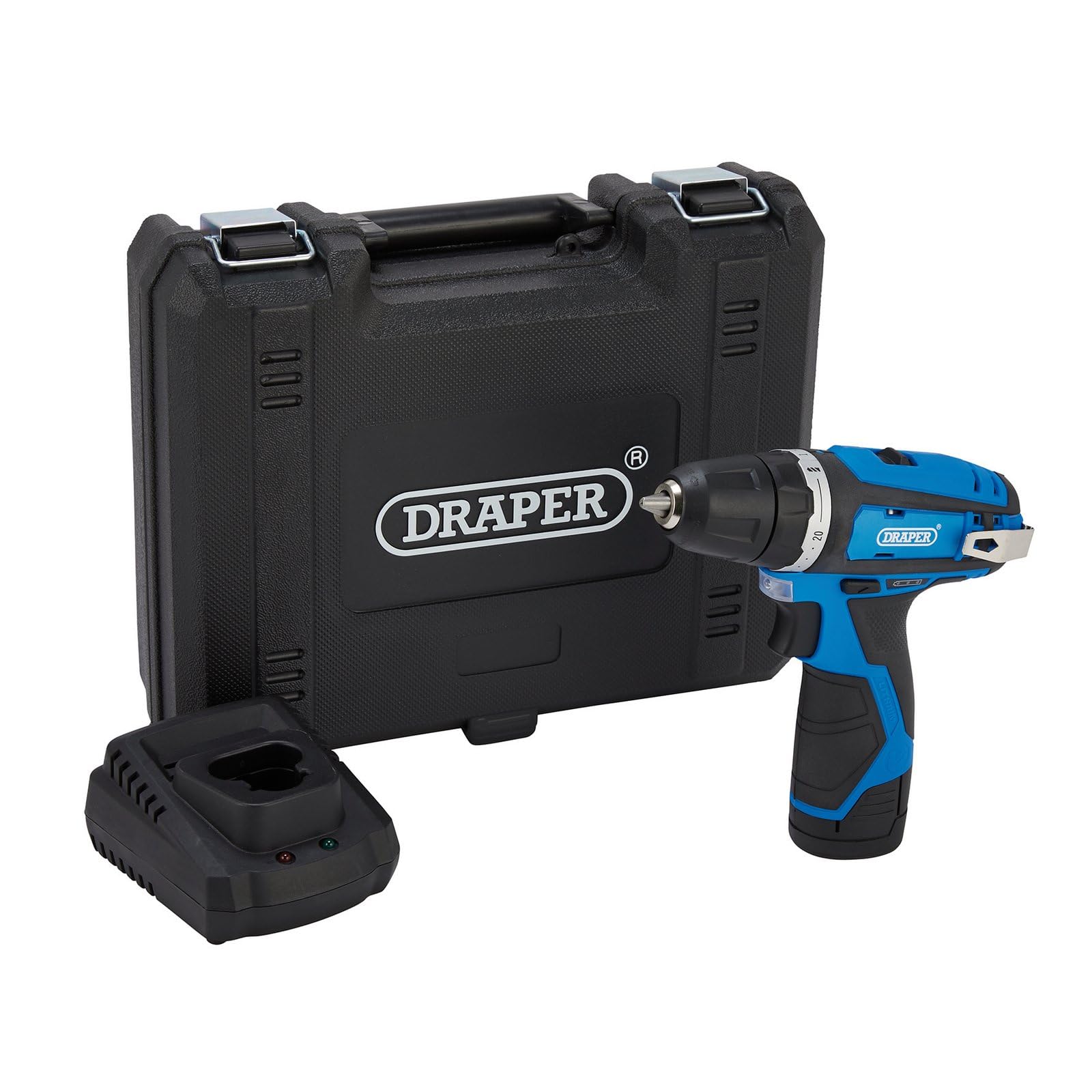Draper 12V Cordless Drill Driver - 1.5Ah Lithium-Ion - 2-Speed Gearbox - 30Nm Torque - 10mm Keyless Chuck - Includes Battery & Charger