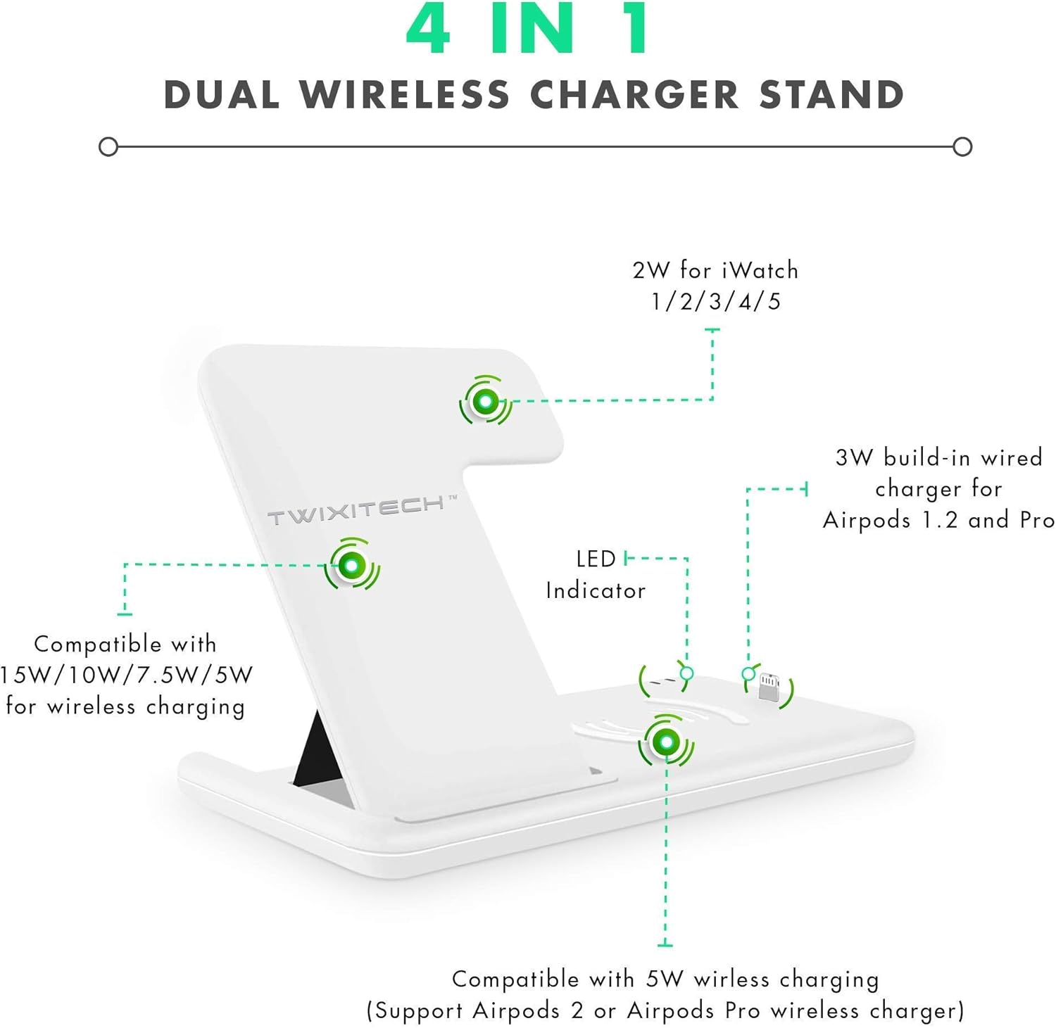 Super Big Clearance! Wireless Charger TWIXITECH 4-in-1 Wireless Charging Station for Apple Products Multiple Devices-W/ 9V/3A adap-Fast Charging Stand Dock for Apple Watch 6 SE 5 4,AirPods 2/Pro,iPhone 12/11/Pro,Qi Phones