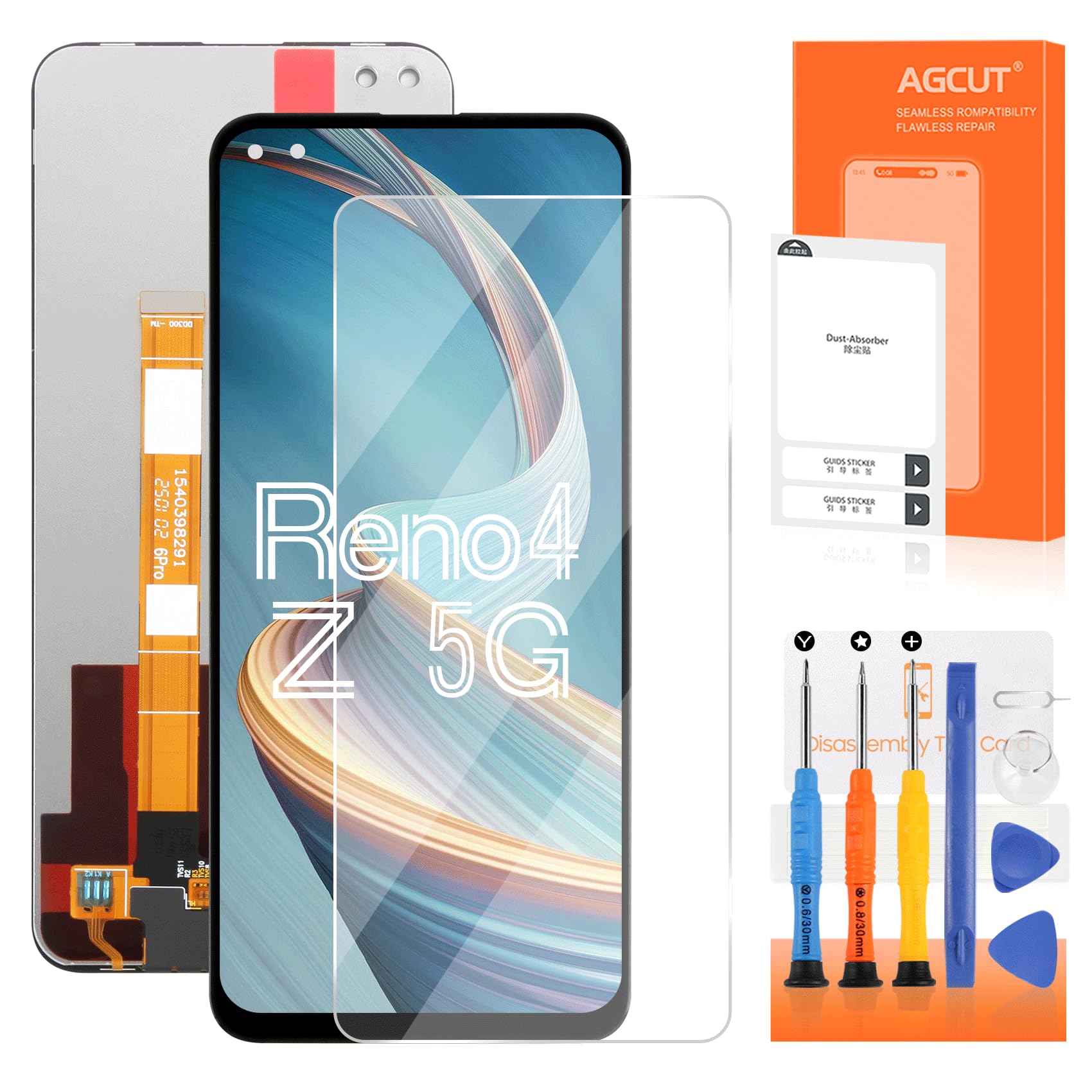 Pantalla LCD para OPPO Reno4 Z 5G Screen Replacement para OPPO Reno 4Z 5G CPH2065 6,57 Pulgadas Display Touch Screen Digitalizador Asamblea con Kit de Reparación, Negro
