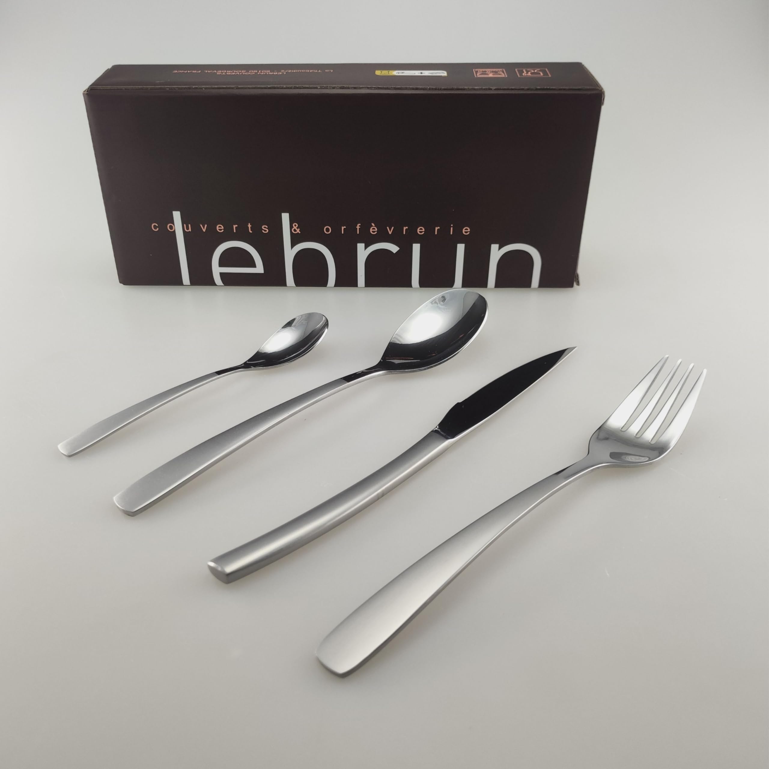 Lebrun Posate CABANA - MENAGERE 24 pezzi in finitura a contrasto - Servizio da tavola per 6 persone: 6 forchette, 6 coltelli da tavola, 6 cucchiai, 6 cucchiaini - Made in Francia.