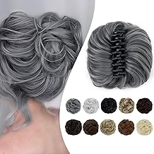 Elailite Haarteil mit Klammer Haar Dutt Haarteile Haardutt Haargummi mit Haaren # Dunkelgrau Haarverlängerung mit Gummiband Claw Clip Ponytail Bun (Kaliber 15cm)