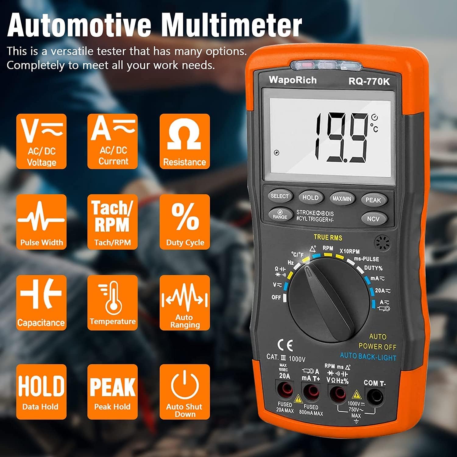 WapoRich Automotive Multimeter Combo Kit: RQ-770K Digital Multimeter & 605A 600A Clamp Probe & 705A Signal Pickup - Image 2
